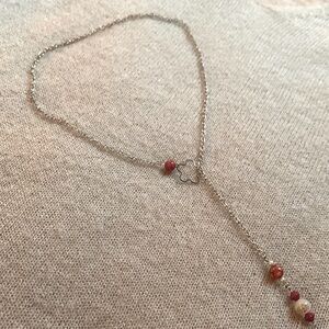 2x18$ 🎁💎 CREATION - Cravate long necklace - Red beads and pearls